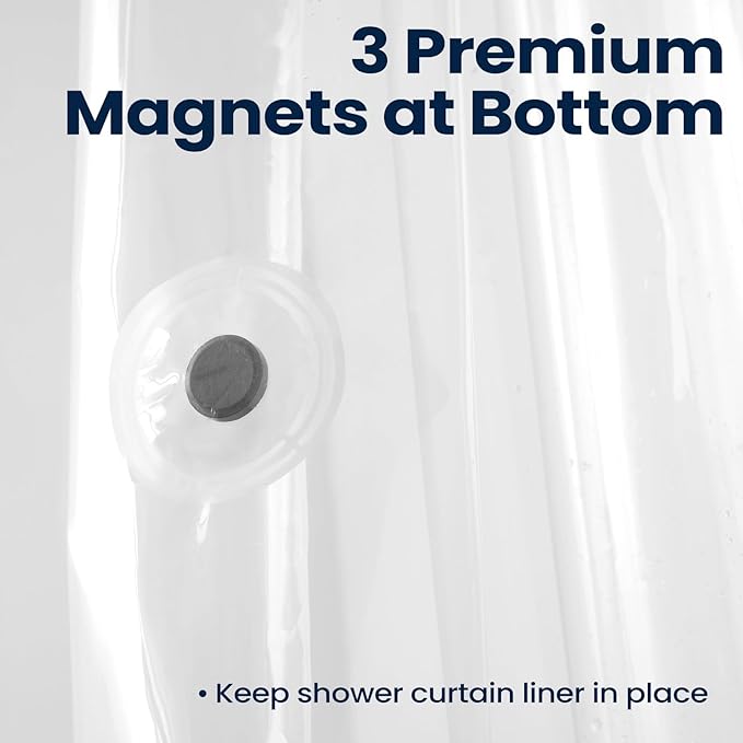 downluxe Set of 3 Clear Shower Curtain Liner, PEVA Lightweight Plastic Shower Liner with 3 Magnets, 72" x 72" Waterproof Bathroom Curtain