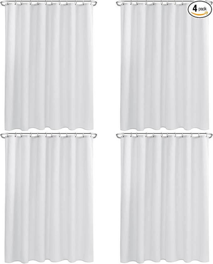 Nasitos Fabric Shower Curtain Liners 4 Pack - W72 x H72 - Washable & Water Resistant Cloth Shower Liner for Bathroom, Soft Hotel Quality, Standard Size (White, Include 8 Separate Magnets)