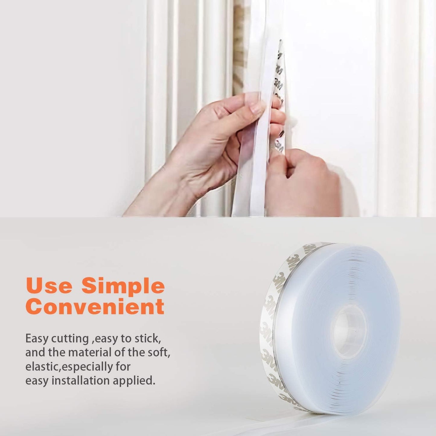 26 Feet Silicone Seal Strip, Door Weather Stripping Window Sealing Tape for Draft Stopper Adhesive Doors Windows and Shower Glass Gaps (Transparent, 25MM)