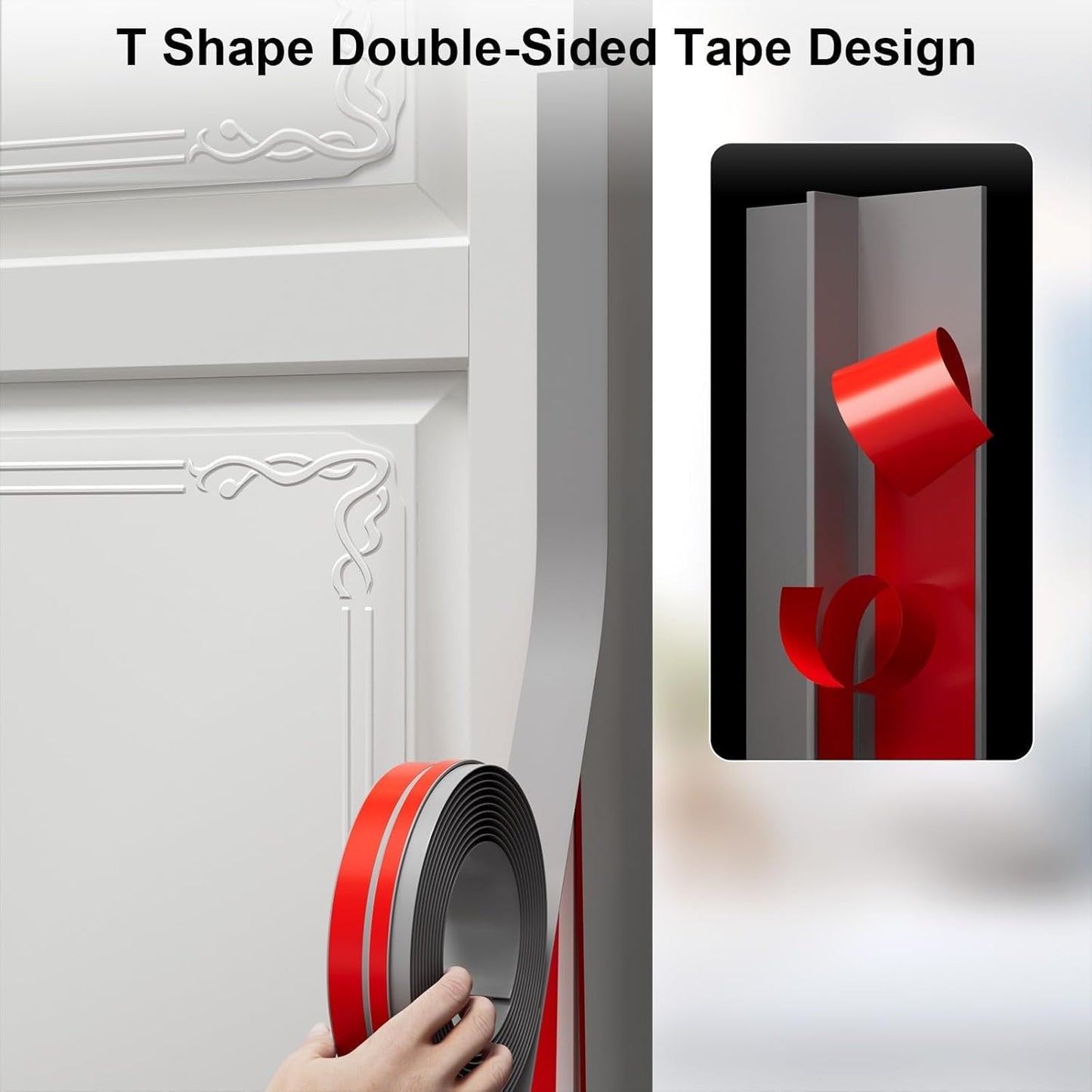 T-Shaped Door Draft Stopper, 1.97 in x 10 Ft Silicone Seal Strip for Windows Gaps, Weather Stripping Seal Strip Shower Sweep, Grey