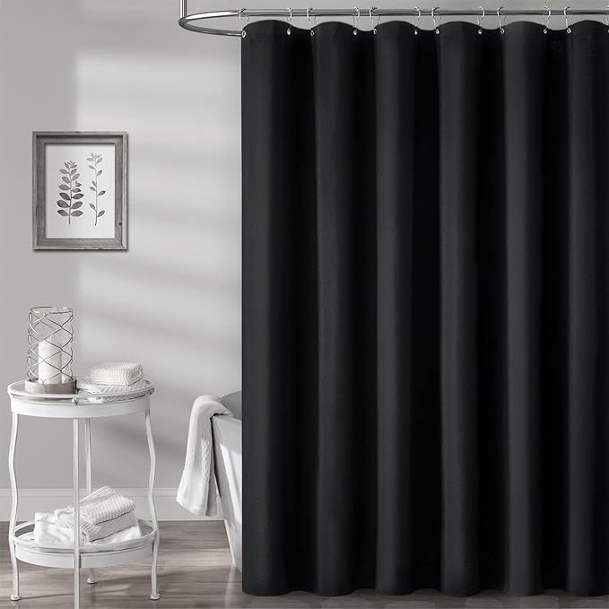 BTTN 96 Inch Extra Long Shower Curtain, Tall Linen Textured Heavy Duty Fabric Shower Curtain Set with 12 Hooks, Large Simple Decorative Polyester Bath Curtains for Bathroom, Quick-Drying, 72x96, Black
