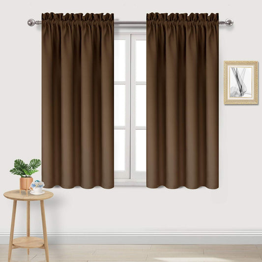 DWCN Blackout Curtains Thermal Insulated Energy Saving Bedroom and Kitchen Curtains Window Treatments, W 38 x L 45 Inch, Set of 2 Brown Rod Pocket Drapes
