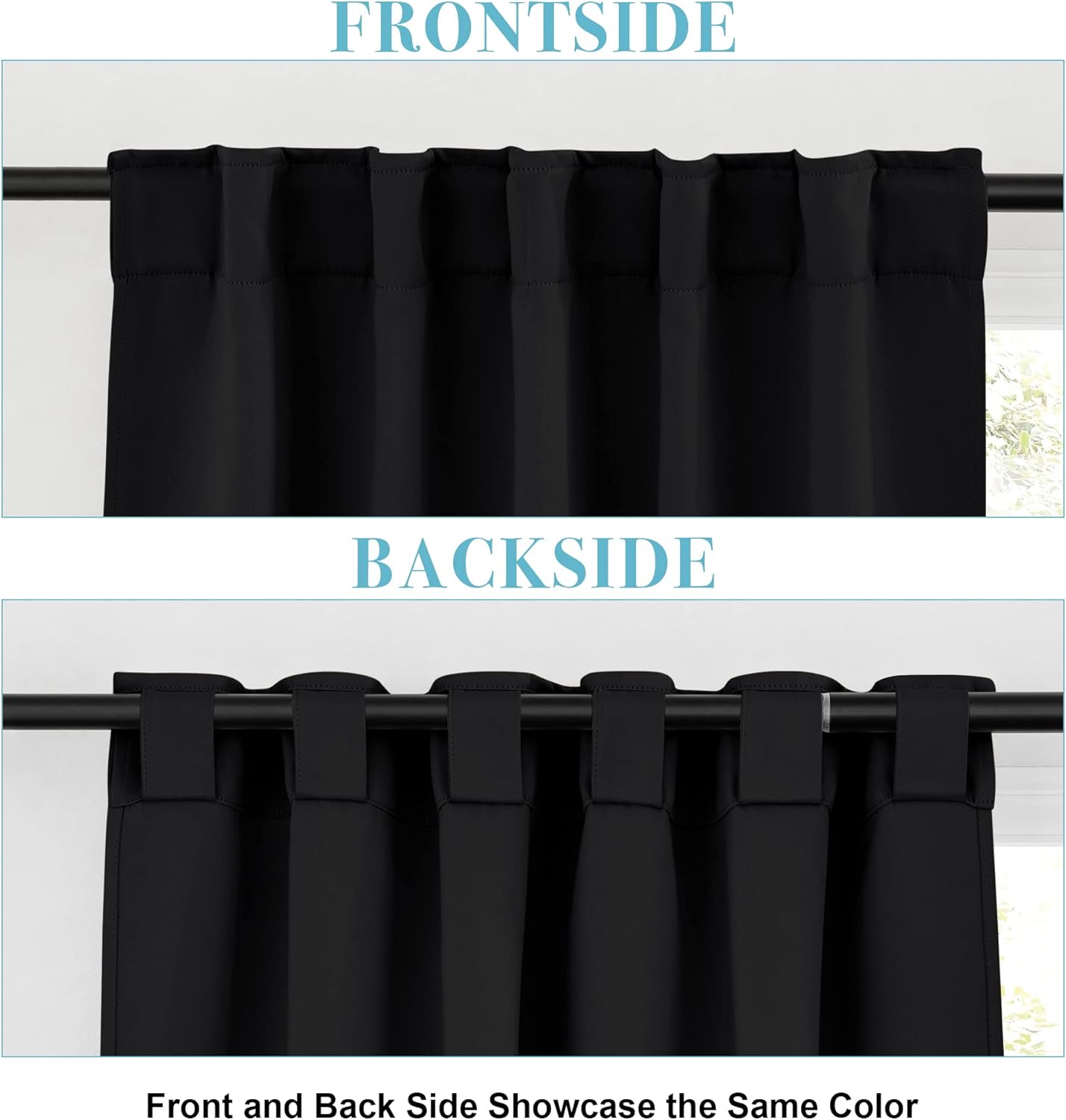 RYB HOME Kitchen Window Curtains - Blackout Privacy Half Window Curtains for Bedroom Bathroom Dining Living Room Cafe Office Short Tiers Drapes, W 34 x L 36 inches, 2 Panels, Black