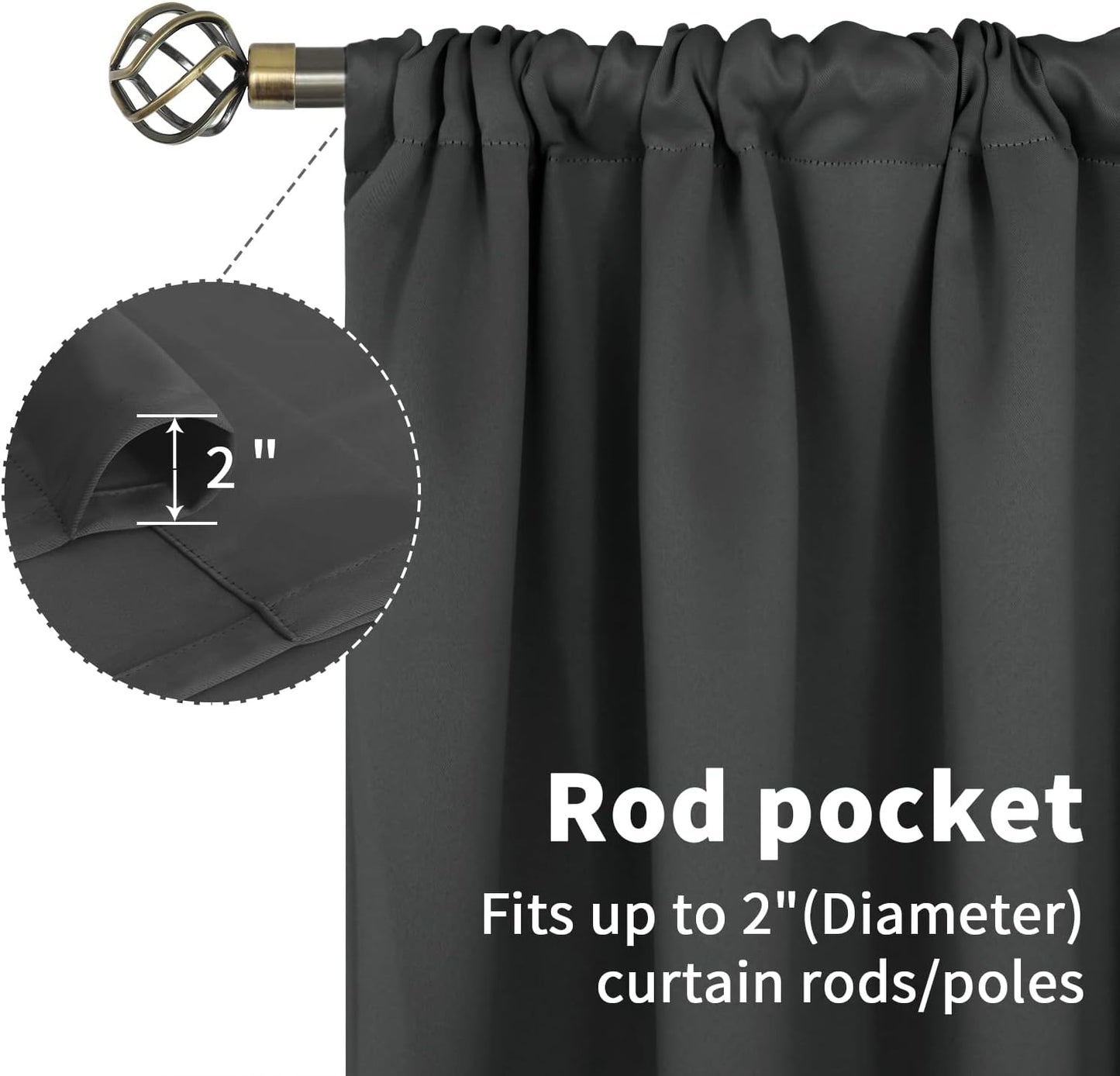 BGment Thermal Blackout Curtains 63 Inches Length for Bedroom Window, Dark Grey Room Darkening Insulated Drapes with Rod Pocket for Living Room, 42 x 63 Inch, 2 Panels