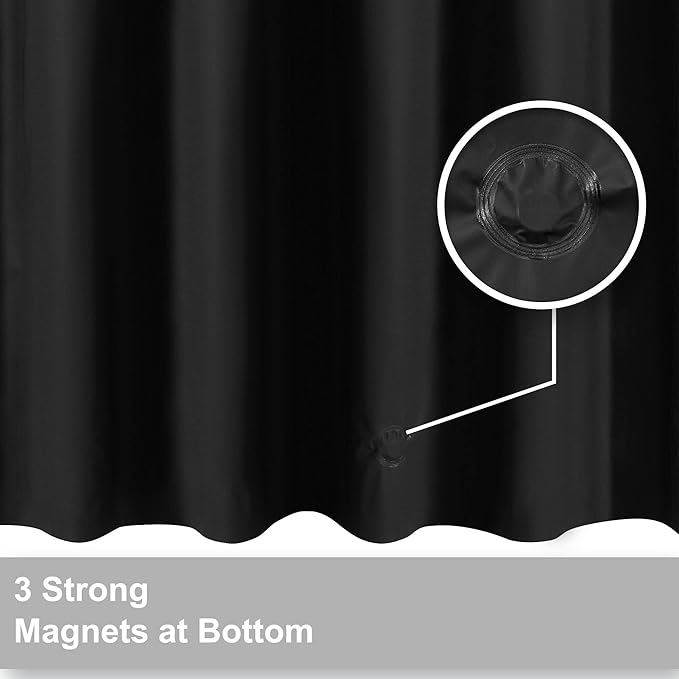 Barossa Design Extra Long Black Shower Curtain Liner with 3 Magnets - 72" x 84" XL, Waterproof PEVA Lightweight Shower Liner for Bathroom, PVC Free, Metal Grommets - Black, 72x84