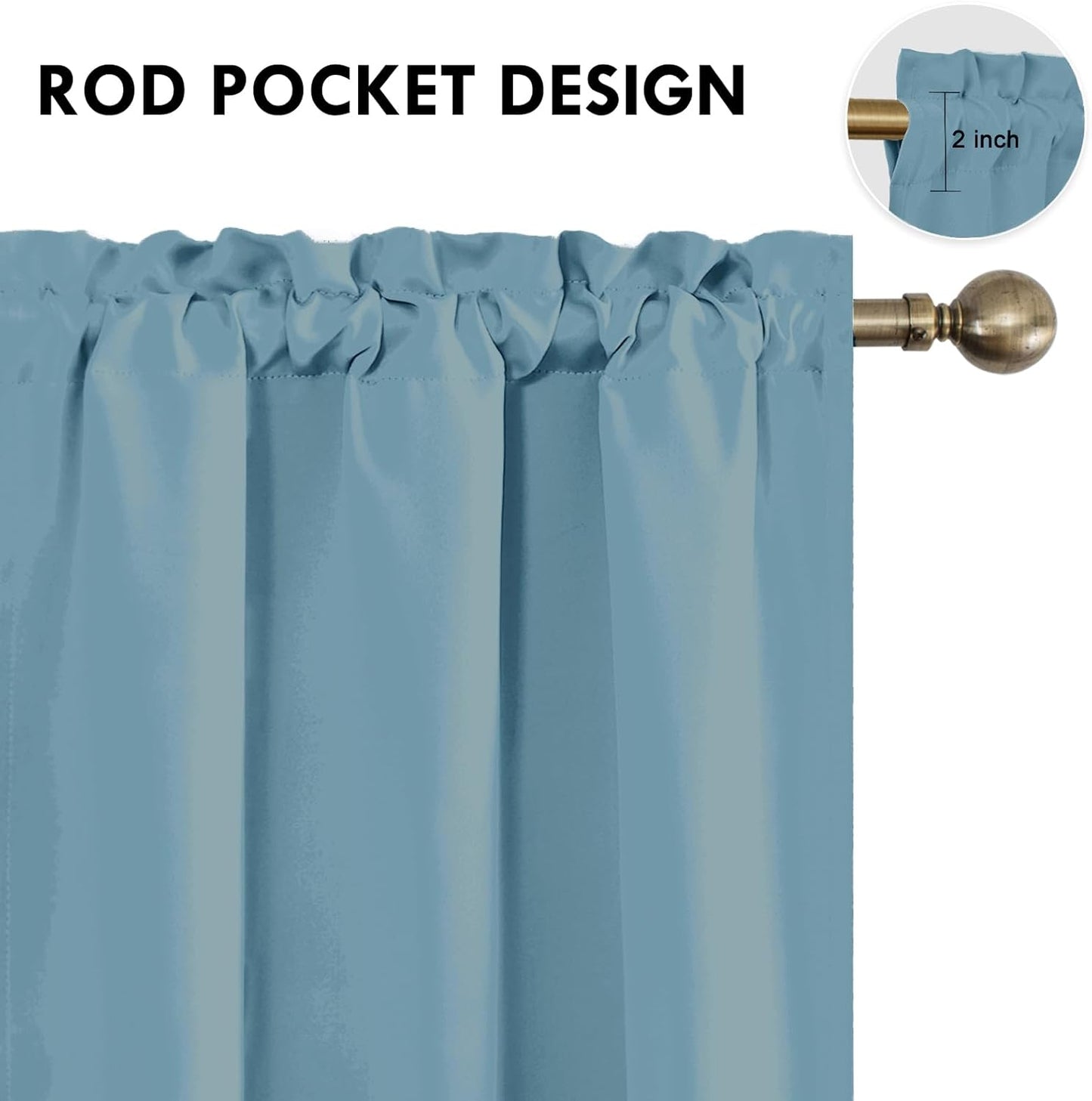 DWCN Blackout Curtains for Living Room Thermal Insulated, Energy Saving & Noise Reducing Bedroom Curtains, Stone Blue, W 38x L 45 Inch, Set of 2 Rod Pocket Curtain Panels