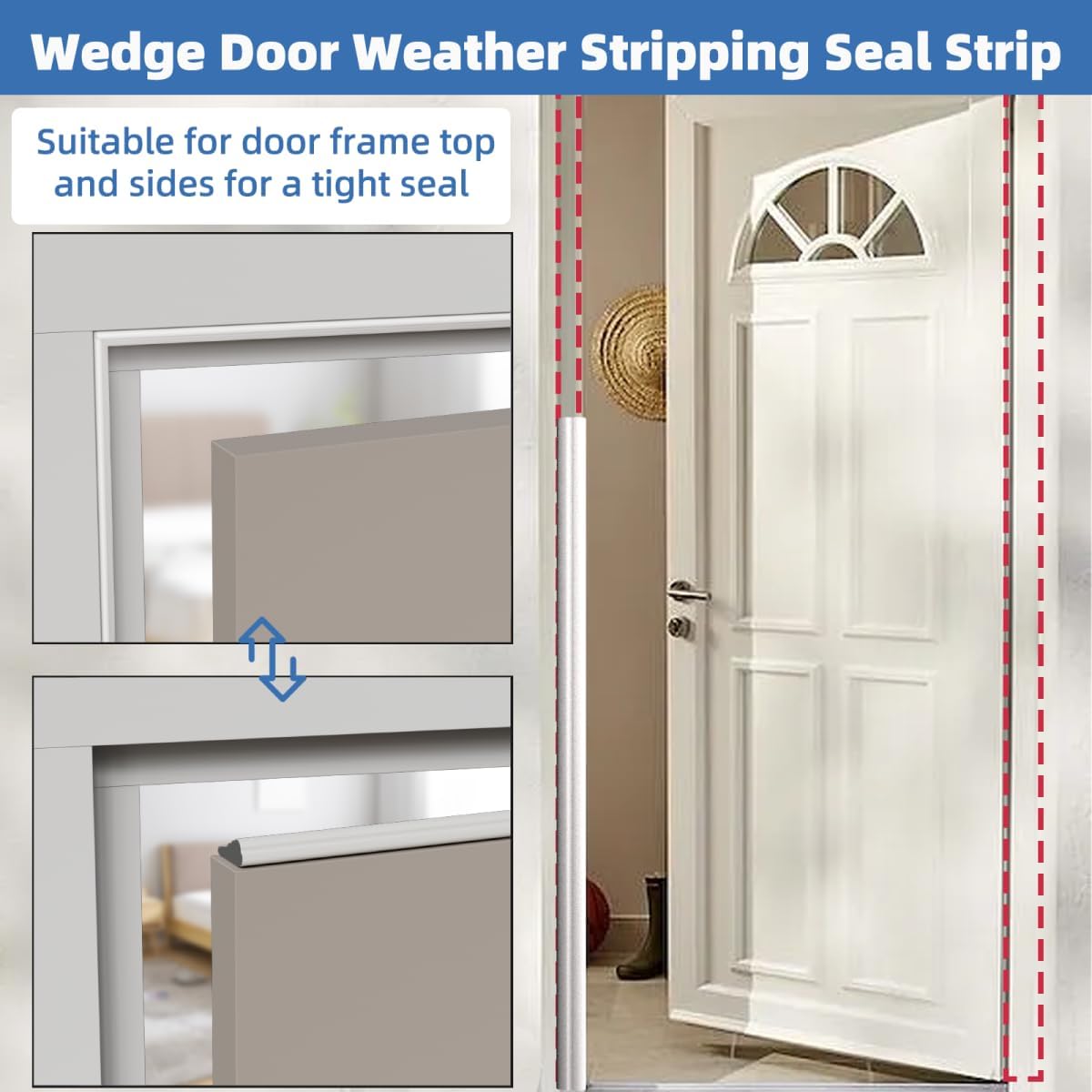 Wedge-Shape Window Weather Stripping Door Frame Seal Strip 2Pcs×196" Black,Upgrade Black Foam,Soundproofing,Draft Stopper,Winter Insulation,Noise Blocker, Gap Filler for Exterior Front Door Side