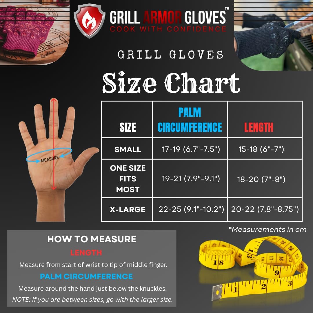 Grill Armor Oven Gloves 932°F Extreme Heat & Cut Resistant Oven Mitts with Fingers for BBQ, Cooking, Grilling, Baking –Accessory for Smoker, Cast Iron, Fire Pit, Camping, Fireplace, Griddle & More