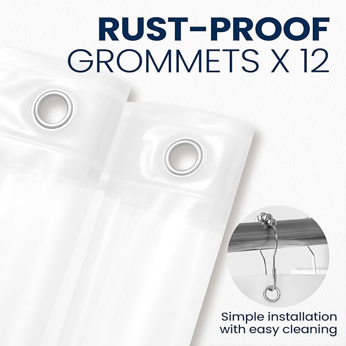 downluxe Set of 3 White Shower Curtain Liner, PEVA Lightweight Plastic Shower Liner with 3 Magnets, 72" x 72" Waterproof Bathroom Curtain