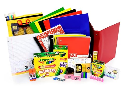 School Supply Boxes | Elementary School Bundle (1 Box) | Back to School Essentials Kit for Students & Teachers | Includes Wide-Ruled Paper Products, Crayons, Markers, Colored Pencils, & More