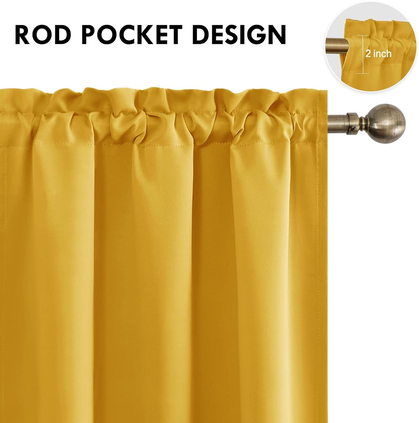 DWCN Yellow Room Darkening Blackout Curtains - Thermal Insulated Privacy Energy Saving Window Curtain Drapes 42 x 45 inch Length, Set of 2 Bedroom Living Room Curtains
