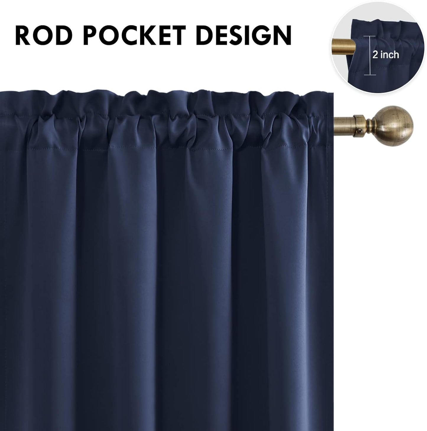 DWCN Navy Room Darkening Blackout Curtains - Thermal Insulated Privacy Energy Saving Window Curtain Drapes 52 x 45 inch Length, Set of 2 Bedroom Living Room Curtains