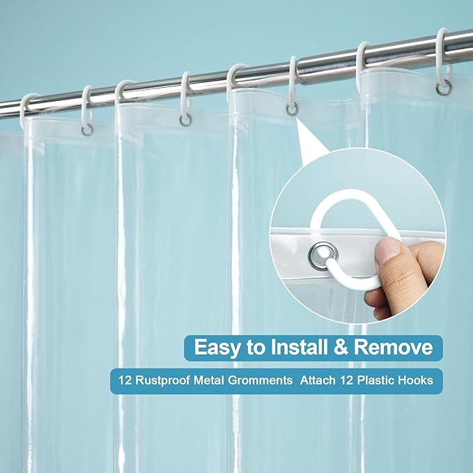 EurCross Clear Shower Curtain Liner 94 inches Long with 5 Magnet Weights and Hooks, Waterproof Premium 9G PEVA Extra Long Plastic Shower Curtain Liner 72x94 inch