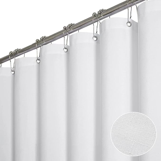 BTTN Stall Fabric Shower Curtain - 36 Inches Linen Textured Heavy Duty Small Cloth Shower Curtain Set with 6 Plastic Hooks, Narrow Hotel Luxury Weighted Shower Curtains for Bathroom - W36 xH72, White