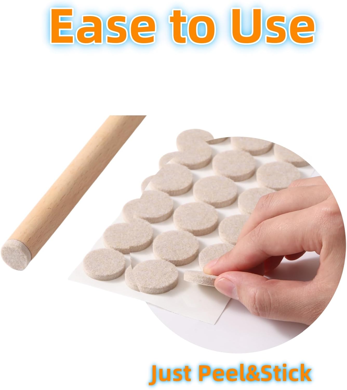 Furnigear Felt Furniture Pads for Hardwood Floors - Self Adhesive Chair Felt Pads, Floor Protector for Furniture Feet, Furniture Sliders Moving Furniture Smoothly - Anti Scratch 48 Pcs 1-1/2" Round