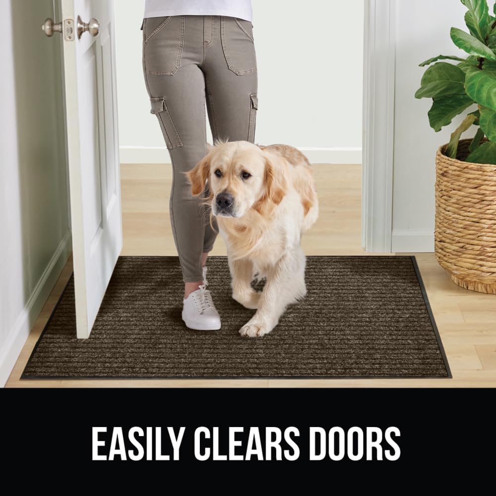 GORILLA GRIP Traffic Guard Door Mat, 72x48, Heavy Duty Welcome Mats, Commercial Office Space Doormat, Waterproof, Fade Resistant, Strong Rubber Backing, Low Profile, Shoe and Boot Scraper, Brown