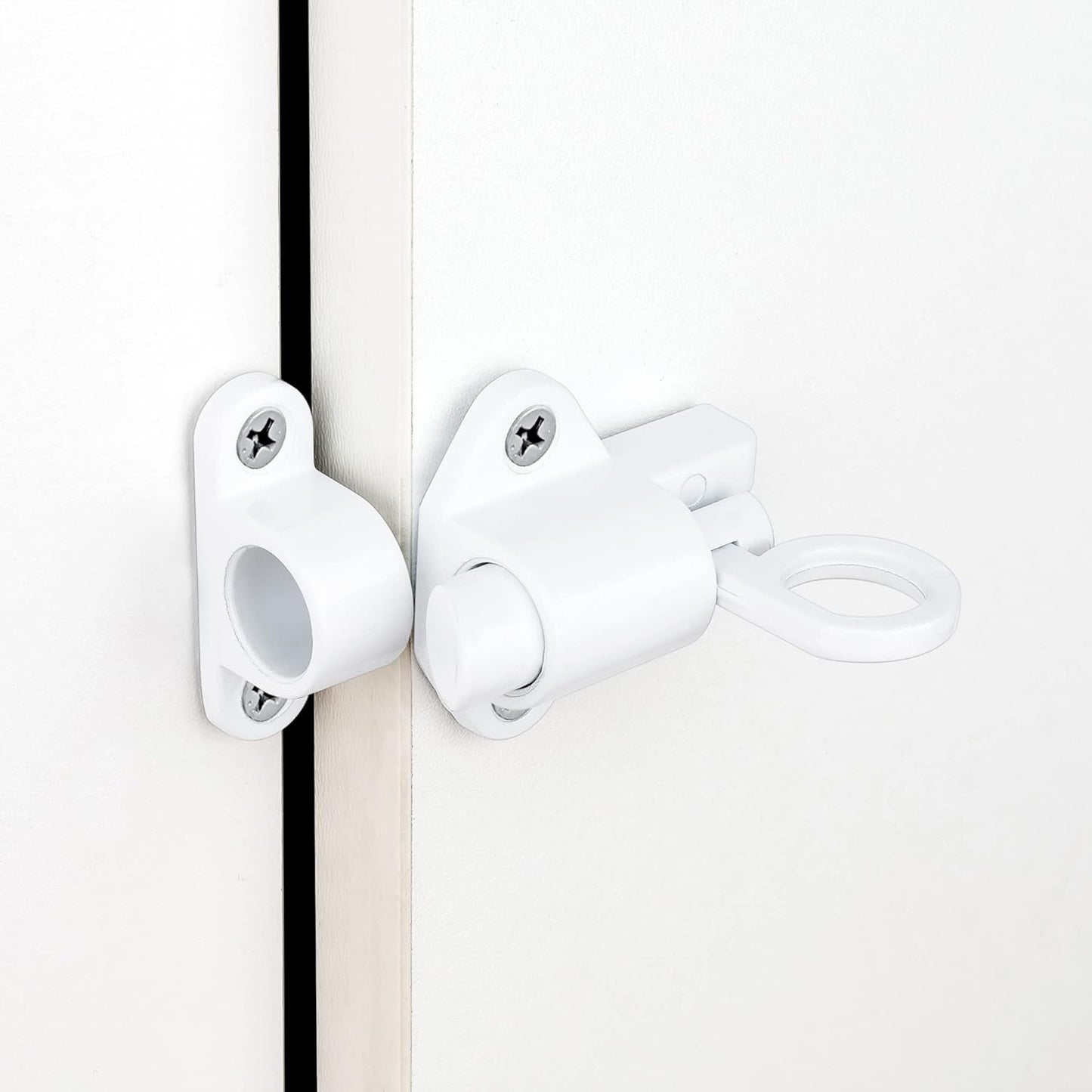 3 Packs Self-Closing Latches，White Spring Door Lock，Resilient Bolt Latch Aluminum Alloy Safety Automatic Spring Barrel Slide Door Lock with Screws,Used for Gate,Window and Cabinet etc
