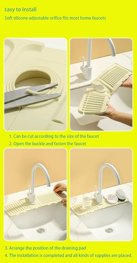Sink Faucet Absorbing Mat,Kitchen Sink Splash Guard Longer Silicone Sink Faucet Mat,Silicone Sink Faucet Mat for Dish Soap Sponge Holder for Bathroom (White,17.5x5.5 Inch)