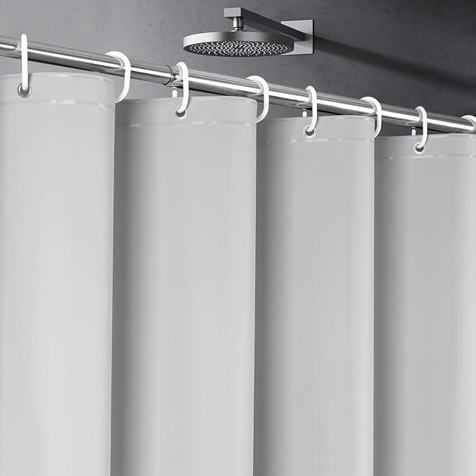 UFRIDAY Grey Shower Curtain Liner Premium PEVA 48 x72 inch,Heavy Duty Shower Curtain with 2 Weighted Magnets, Plastic Waterproof Grey Shower Curtains for Bathroom with 6 Hooks
