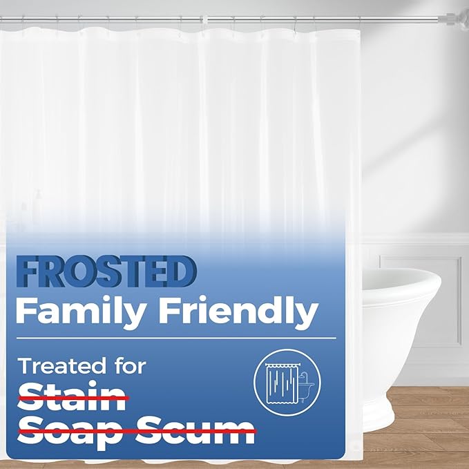 downluxe Set of 3 Waterproof Frosted Shower Curtain Liner - PEVA Lightweight Plastic Shower Liner with 3 Magnets, Shower Curtains for Bathroom, 72" x 72", Frosted