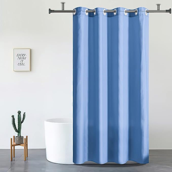Blue Extra Long No Hook Shower Curtain 84 Length,Waterproof Fabric Shower Curtains for Bathroom,Hotel Grade with 10 Plastic Grommets,Machine Washable,72x84 Inch