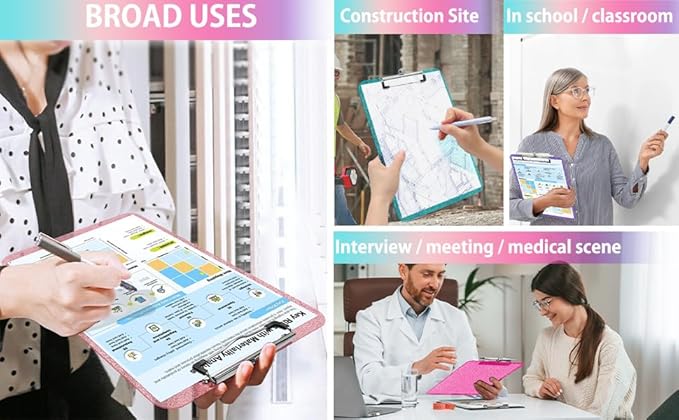 Sparkly Clipboard with Pen Holder Clear Plastic Glitter Clip Board Hanging Shiny Clipboards with Low Profile Metal Clip Letter A4 Size for Taecher Women Office School (Clear Green)