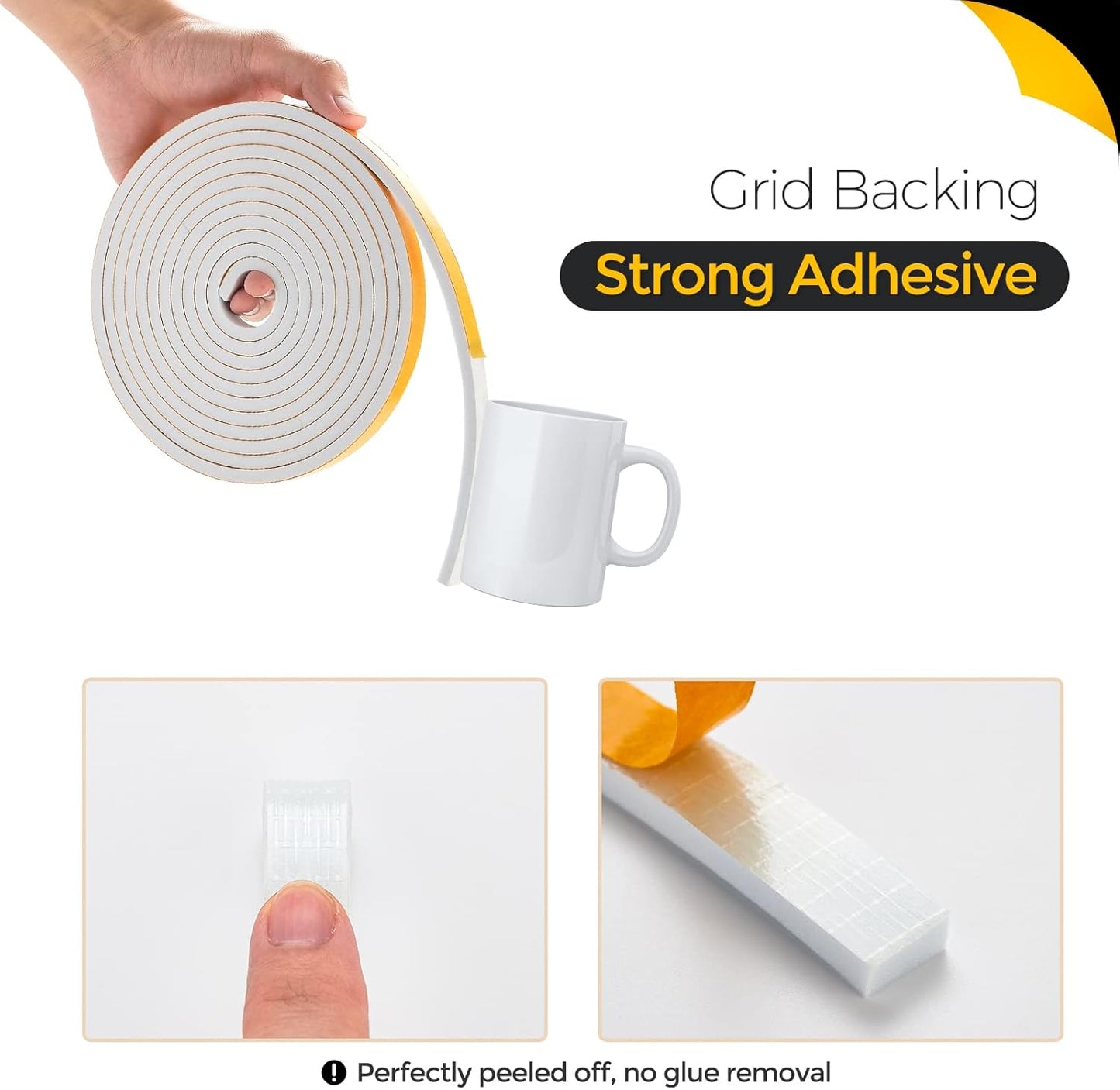 50 Feet Weather Stripping Door Seal, 1/4" Wide X 1/8" Thick Door Seal Strip High Density Foam Tape Adhesive Strip for Door Soundproofing,Window Insulation (1/4" x 1/8" x 50FT,White)