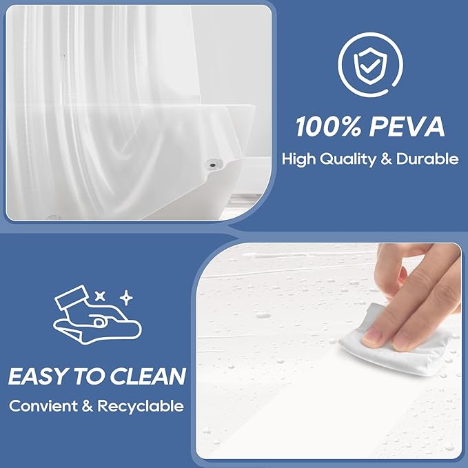 downluxe Clear Shower Curtain Liner with Magnets, PEVA Plastic Shower Liner, 36" W x 72" L Waterproof Lightweight Bathroom Curtain