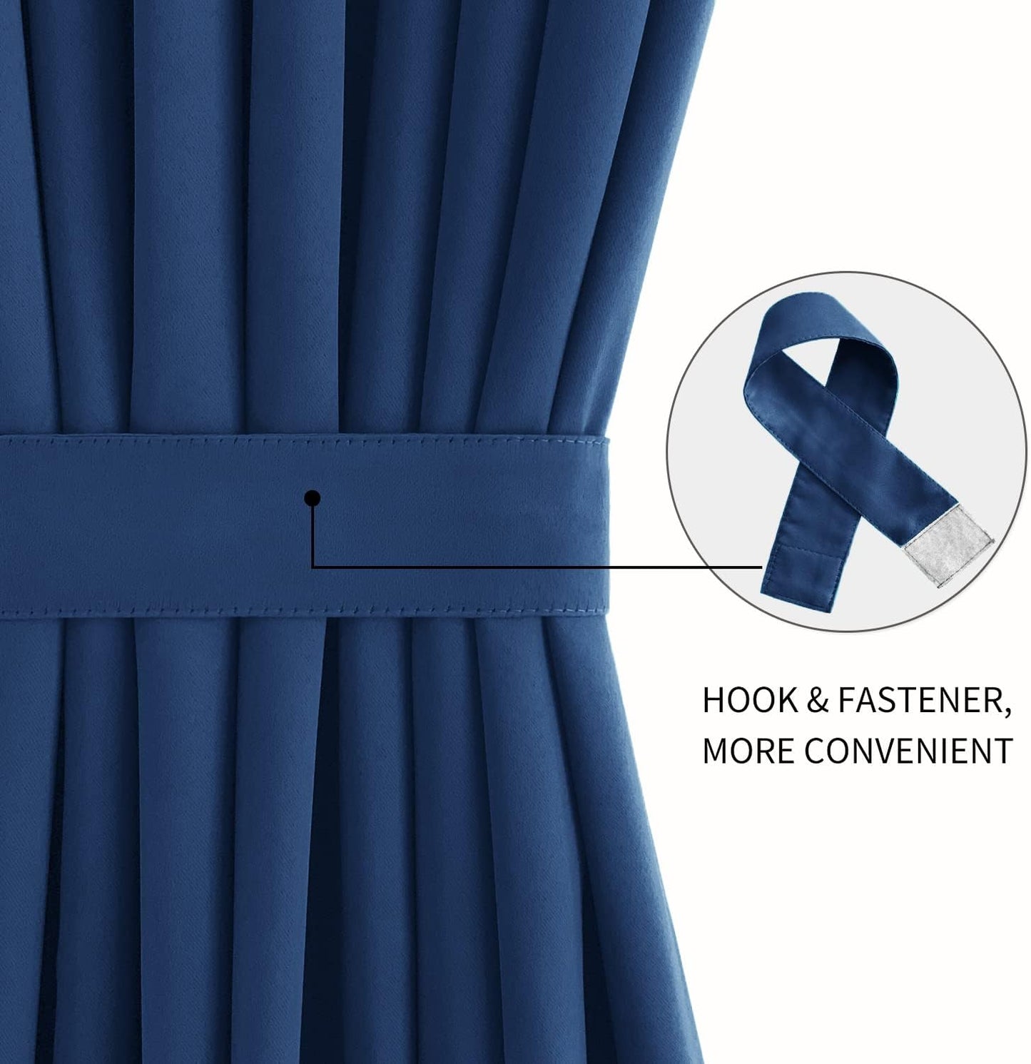 DWCN French Door Curtains – Rod Pocket Thermal Blackout Curtain for Doors with Glass Window, Kitchen and Patio Doors for Privacy, 54 X 40 Inches Long, 1 Curtain Panel with Tieback,Classic Blue
