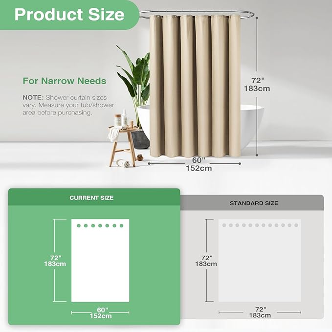 Dynamene 60 inch Stall Shower Curtain - Waffle Weave Heavy Duty Thick Fabric Shower Curtains for Bathroom,Weighted Hotel Spa Luxury Cloth Bath Curtain Set with 10 Plastic Hooks,60x72, Beige/Khaki