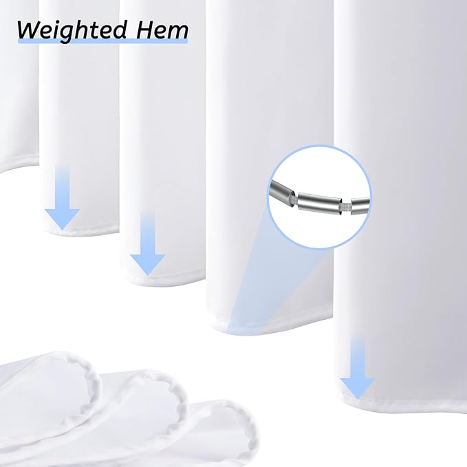 Furlinic Extra Wide No Hook White Shower Curtain 108x72 Inch,Polyester Fabric Waterproof Shower Curtain Liner with 14 Plastic Split Grommets,Washable Shower Curtains for Bathroom Hotel Spa Luxury