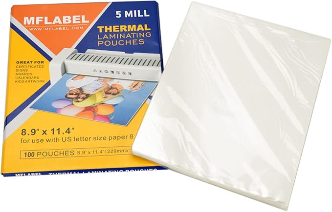 MFLABEL Thermal Laminating Pouches, 8.9 x 11.4-Inches Clear Thermal Laminating Plastic Paper Laminator Sheets for Photos Files Drawings for Use with Thermal Laminators 5 mil 500-Pack