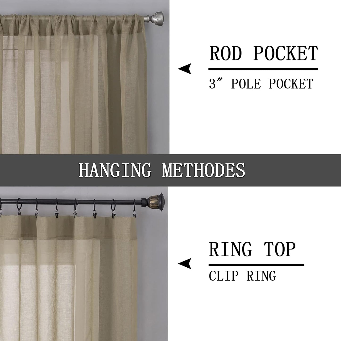 Tollpiz Short Sheer Tier Curtains Linen Textured Half Kitchen Curtain Sheers Light Filtering Rod Pocket Voile Small Curtain for Bathroom, 25 x 24 inches Long, Taos Taupe, Set of 2 Panels
