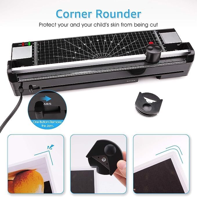 A3/A4/A6 Laminator Machine, YE381 Thermal Laminating Machine for Home Office School Use with 70 Laminating Pouches, Bulit in Paper Trimmer and Corner Rounder