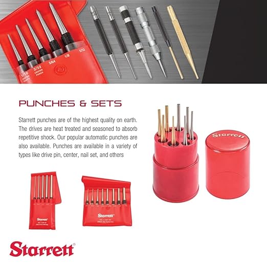 Starrett Drive Pin Punch with Knurled Grip for Driving Pins Into or Out of a Workpiece - Hardened and Tempered Steel, 4" Length, 5/16" Punch Diameter - 565H