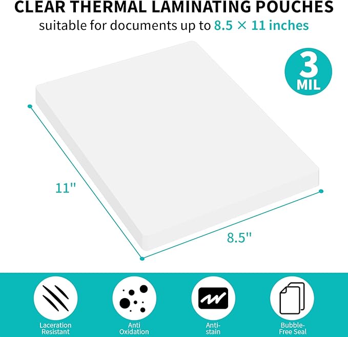 3 mil Thermal Laminating Pouches, Clear 9 x 11.5 Inch Laminating Sheet Paper for Thermal Laminator, Holds US Letter Size Laminate Sheets (30 Pack)
