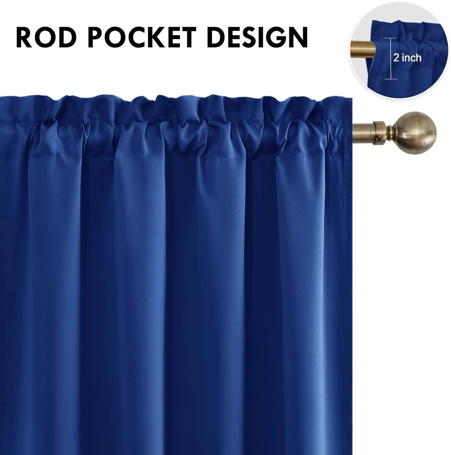 DWCN Blackout Curtains Room Darkening Thermal Insulated Bedroom Curtains Window Curtain Panels, 52 x 63 inches Long, Set of 2 Classic Blue Rod Pocket Drapes