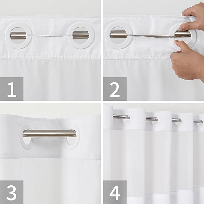 Extra Long No Hooks Needed Linen Textured Shower Curtain with Snap-in Fabric Liner Set,White Hotel Luxury Decor Shower Curtains for Bathroom,Waterproof & Washable,71Wx92H