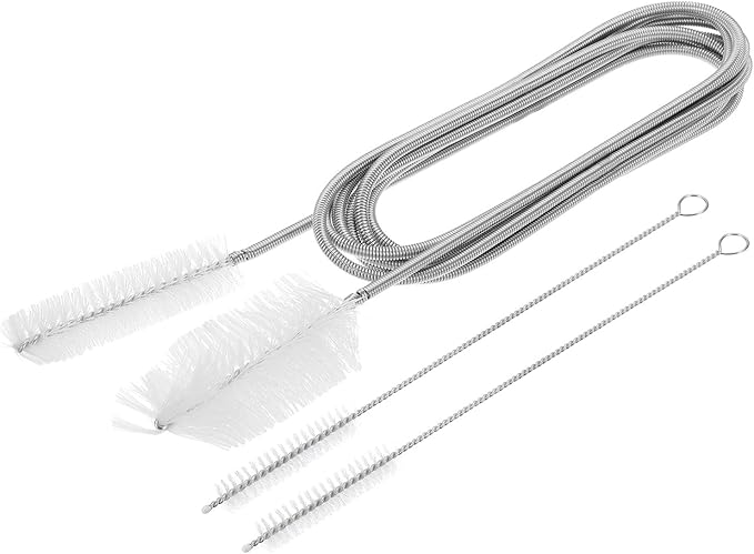 HARFINGTON 3pcs Flexible Long Drain Brush Straw Cleaner Set 78.74" Stainless Steel Double Ended Hose Brush with 8" Nylon Long Tube Pipe Cleaning for Fish Tank Sink Pipe, White