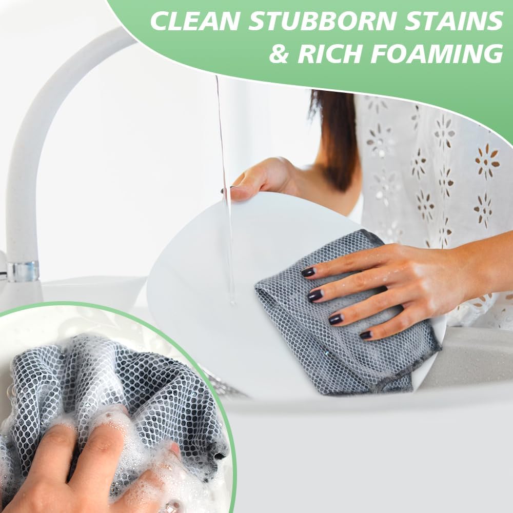 SINLAND Microfiber Dish Cloth Kitchen Washcloth Best Kitchen Cloths Cleaning Cloths Poly Scour Side 12"x12" 20Pack Dark Grey