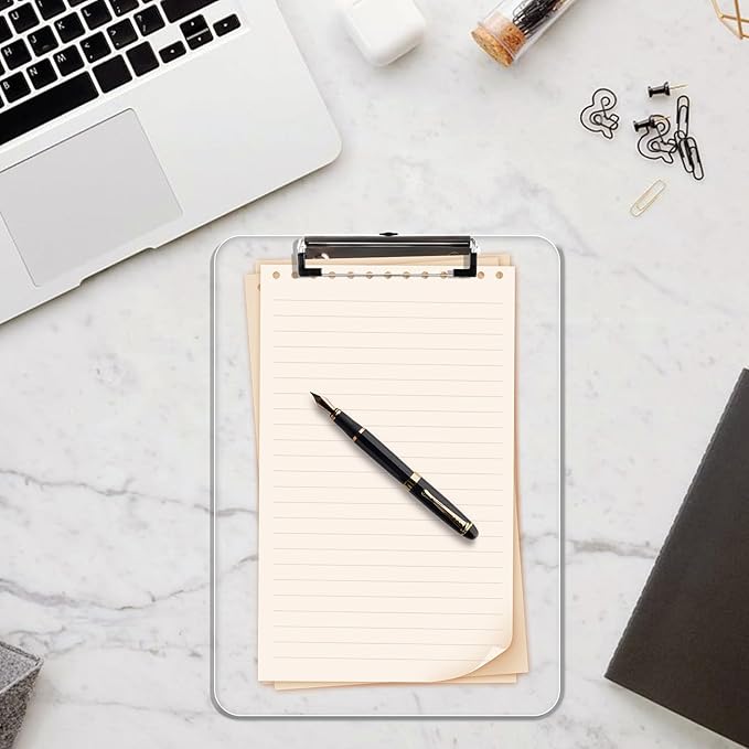 Plastic Clipboards Set of 12, A4 Acrylic Clear Board 8.5x11 for Classroom, Students, Transparent Letter Size 9" x 12.5" with Low Profile Clip, Office & School Supply