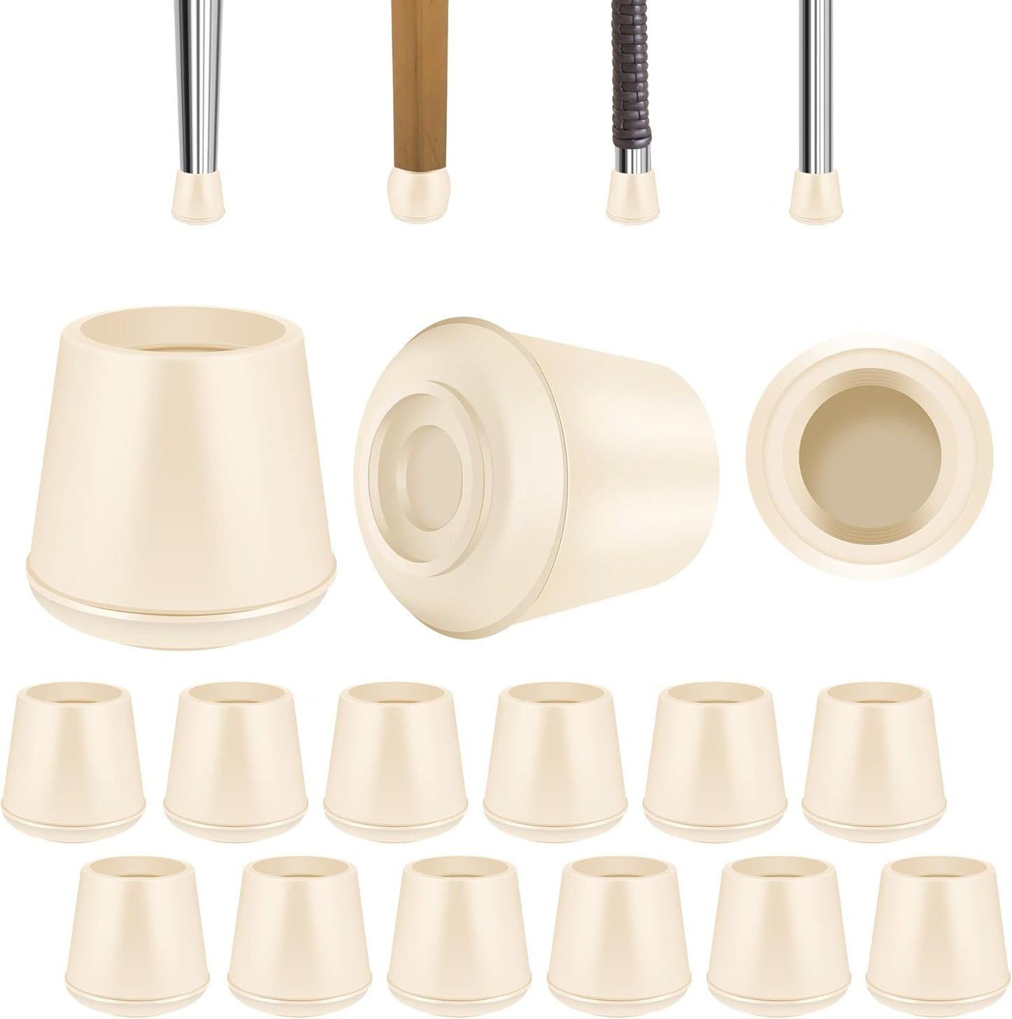 5/8" Round Rubber Chair Leg Tips Caps, Chair Leg Floor Protectors, Non-Slip Chairs Legs Caps, Stool Feet Protectors Cap, Folding Metal Chairs Legs Tip Replacement (White, 16 Pack)