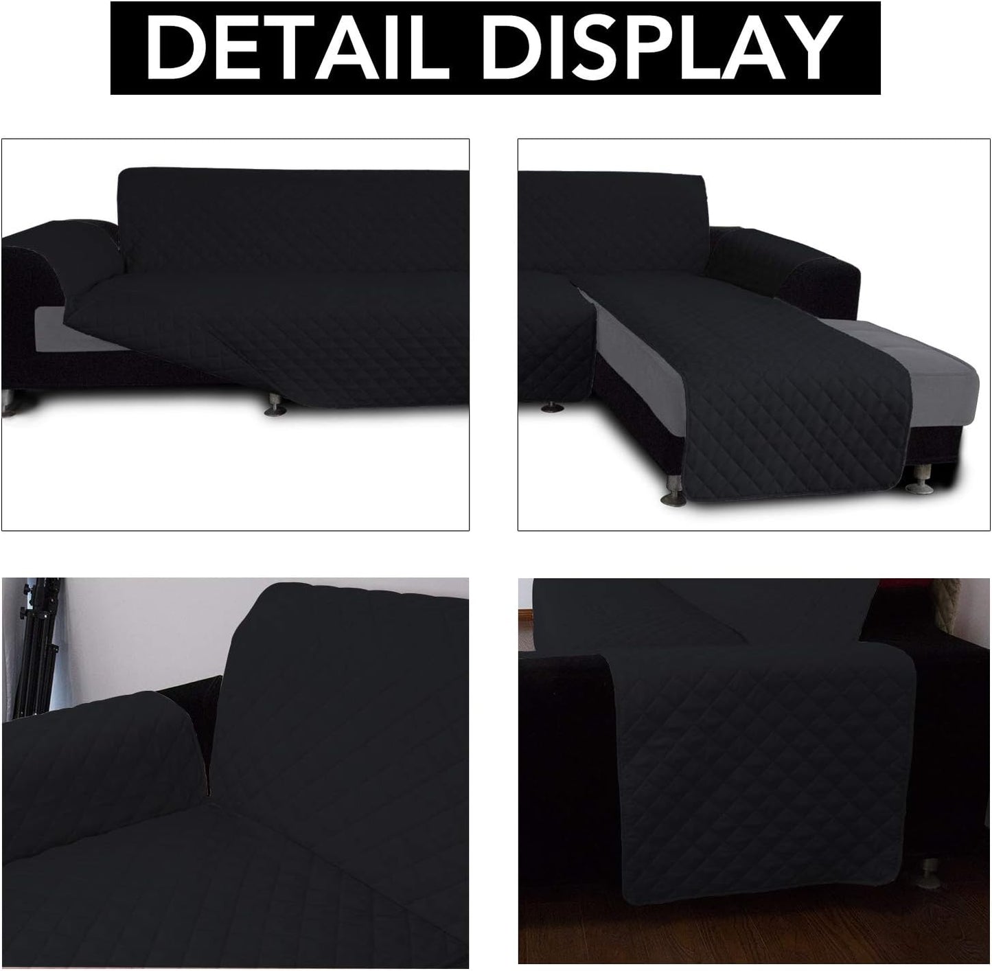 Easy-Going L Shape Sofa Slipcover - Reversible Sectional Couch Cover - Furniture Protector for Pets & Kids (Small, Black/Black)
