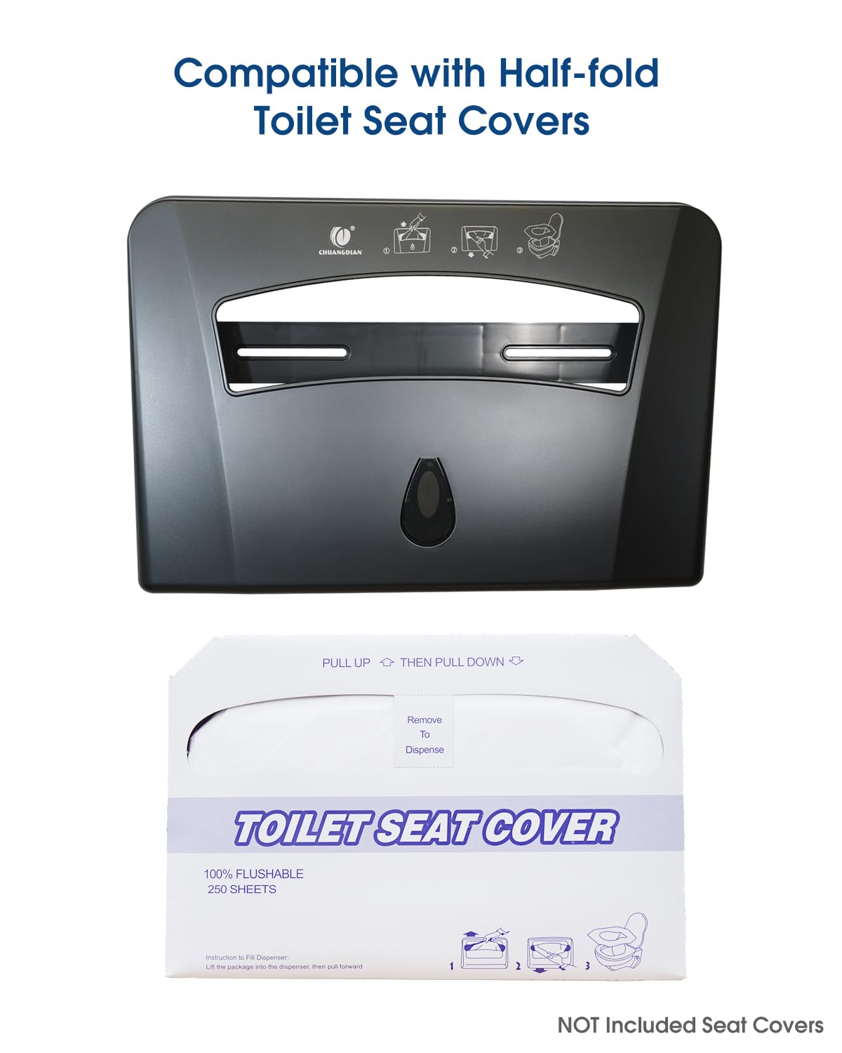 Toilet Seat Cover Dispenser, Wall Mounted Toilet Seat Cover Disposable Paper Holder, Half Fold for Commercial&Residential Use, CHUANGDIAN, Dark Grey