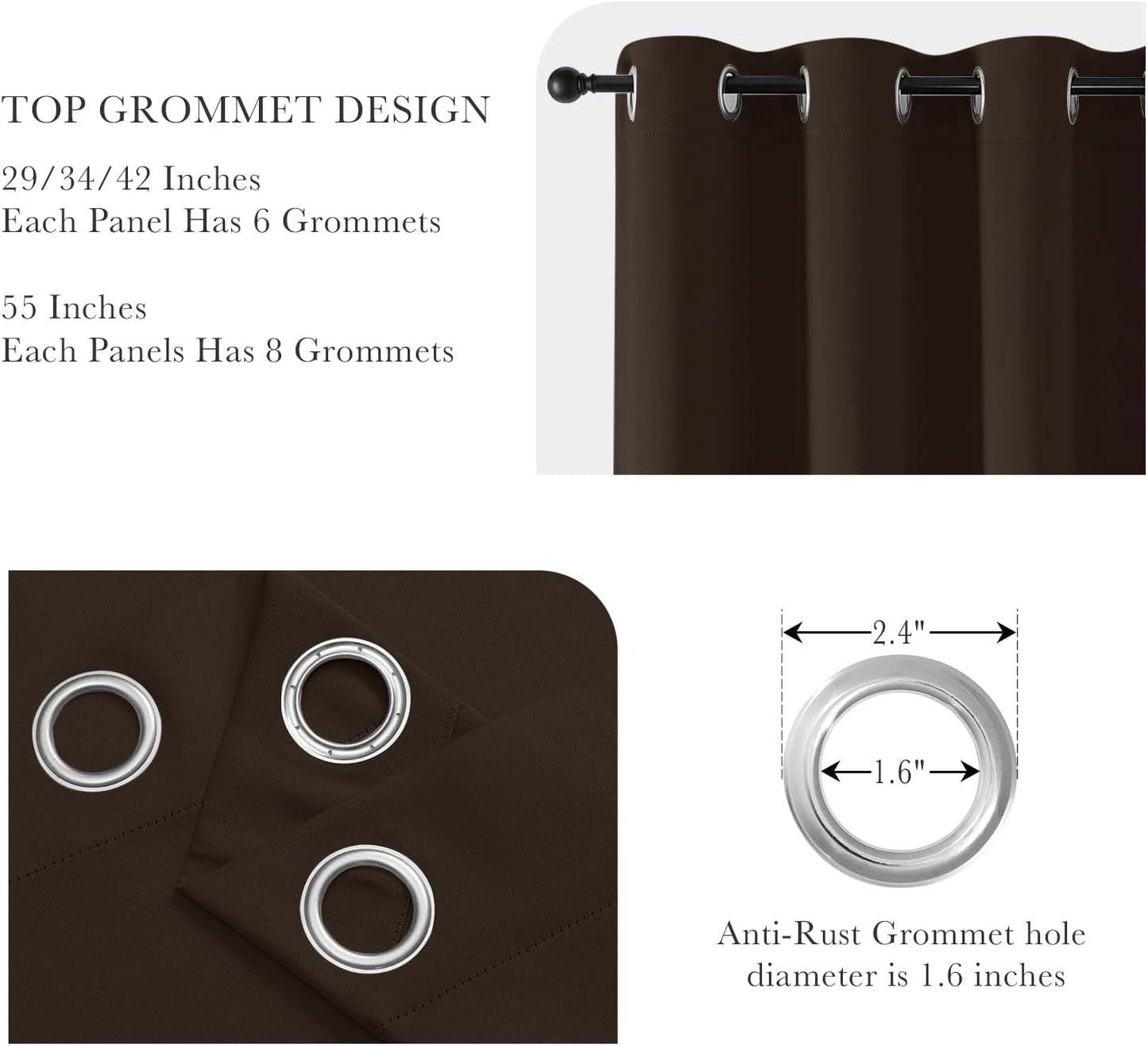 PONY DANCE Blackout Curtain Panels - Window Treatments Room Darkening Thermal Insulated Drapery with Grommets for Living Room Bedroom, W 55" x L 80", Chocolate Brown, 2 Pieces