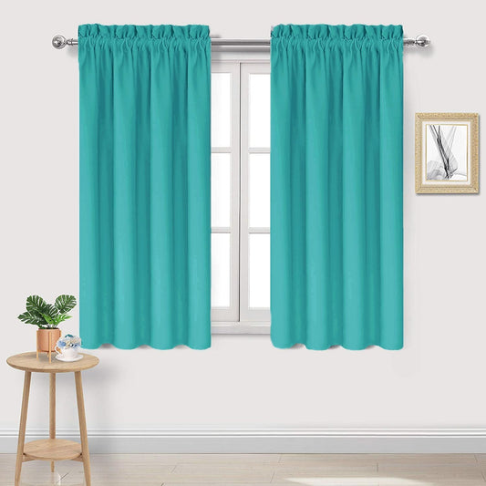DWCN Blackout Curtains for Living Room Thermal Insulated, Energy Saving & Noise Reducing Bedroom Curtains, Peacock Blue, W 42x L 45 Inch, Set of 2 Rod Pocket Curtain Panels