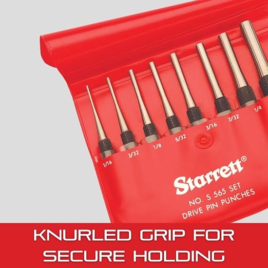 Starrett Drive Pin Punch with Knurled Grip for Driving Pins Into or Out of a Workpiece - Hardened and Tempered Steel, 4" Length, 1/4" Punch Diameter - 565G