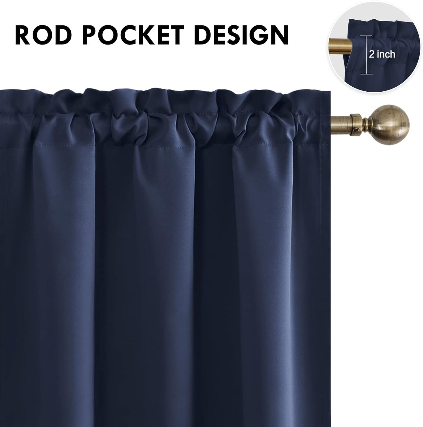 DWCN Navy Room Darkening Blackout Curtains - Thermal Insulated Privacy Energy Saving Window Curtain Drapes 38 x 45 inch Length, Set of 2 Bedroom Living Room Curtains