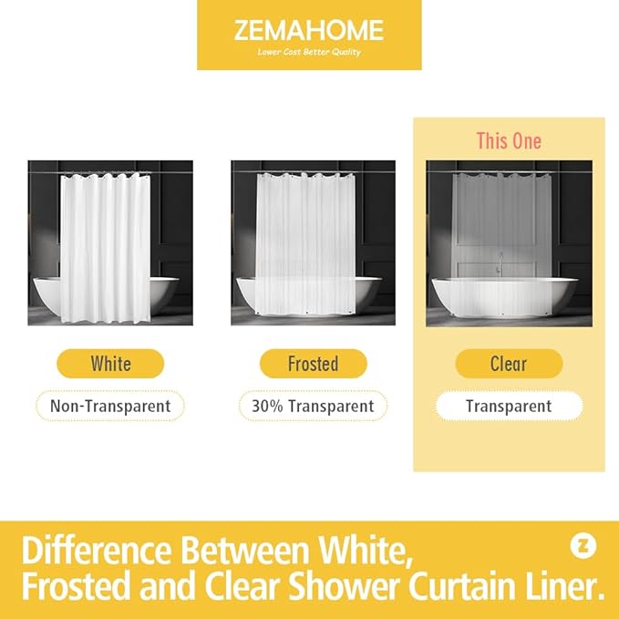 Extra Long Narrow Clear Plastic Shower Curtain Liner - Lightweight 54" x 79" Transparent Bathroom Shower Showroom Curtain Liner with Rustproof Metal Gromments and Weighted Magnet