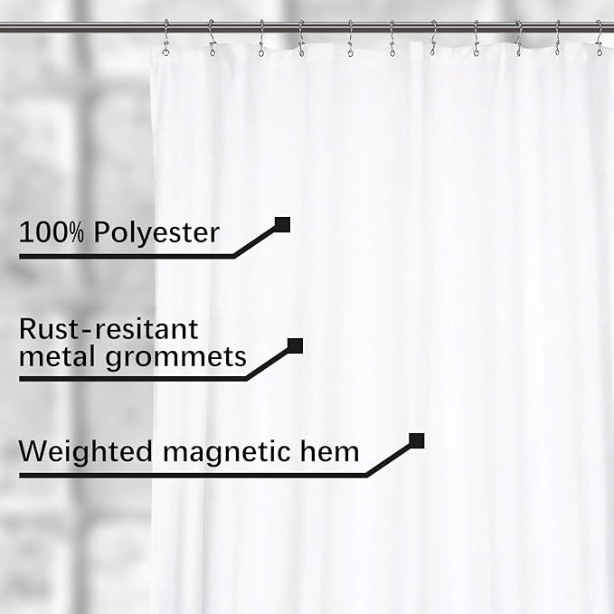 N&Y HOME Large Fabric Shower Curtain Liner 84 x 78 inches, Hotel Quality, Washable, Water Repellent, White Bathroom Curtains with Grommets, 84x78